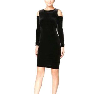 Calvin Klein - Black Velvet Sheath Cold Shoulder Cocktail Midi Dress - Size 10